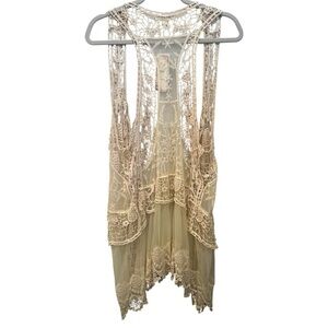 NWT Lace Crochet Kimono Lightweight Layer Sz L Coquette Boho Sheer